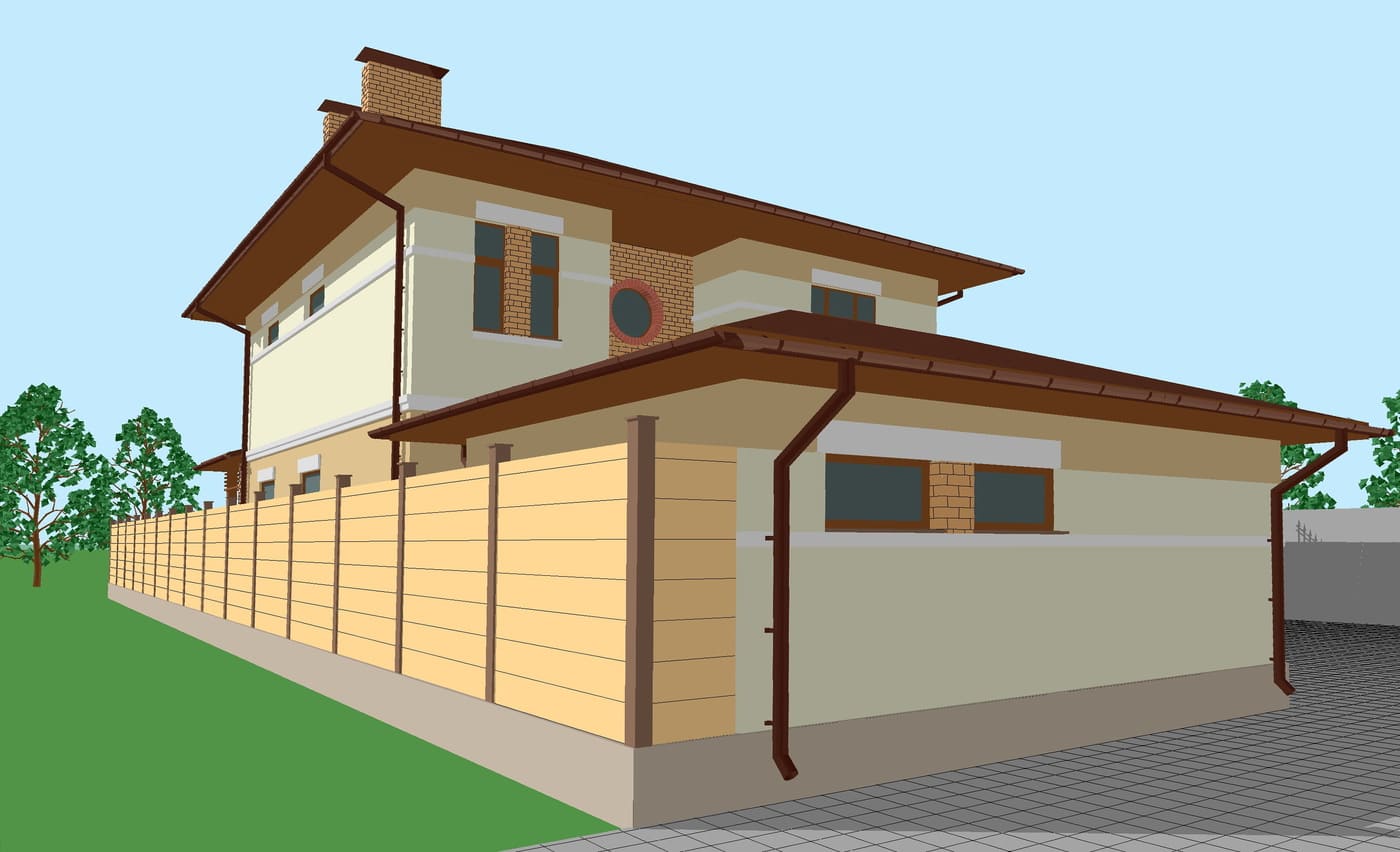 3D Визуализация фасада с гаражом 1 Проект "Dream"