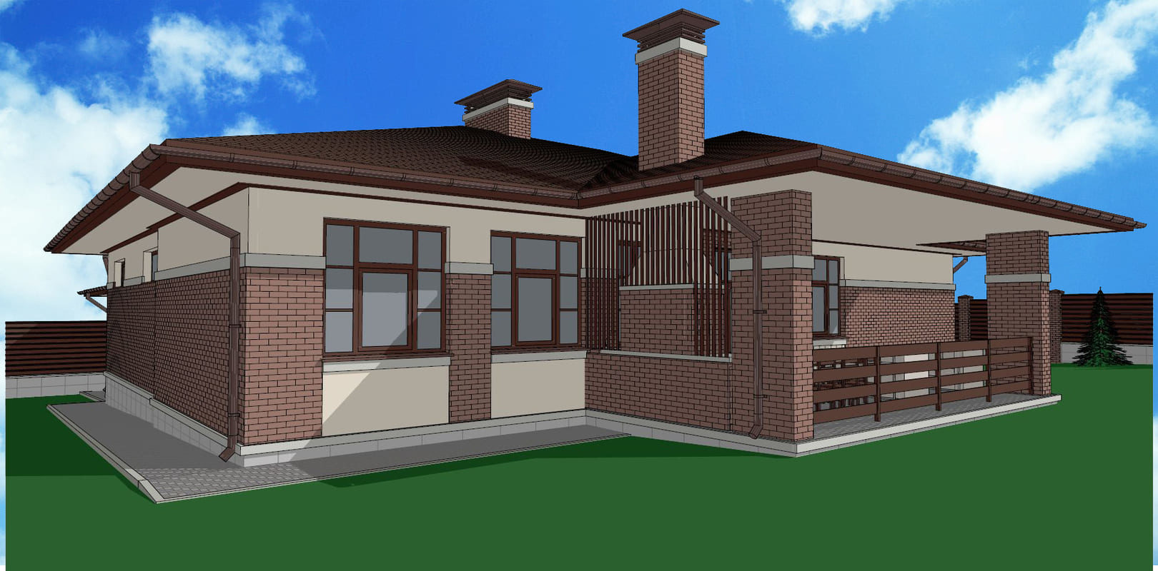 Wright - 3D Візуалізація фасаду з терасою 1