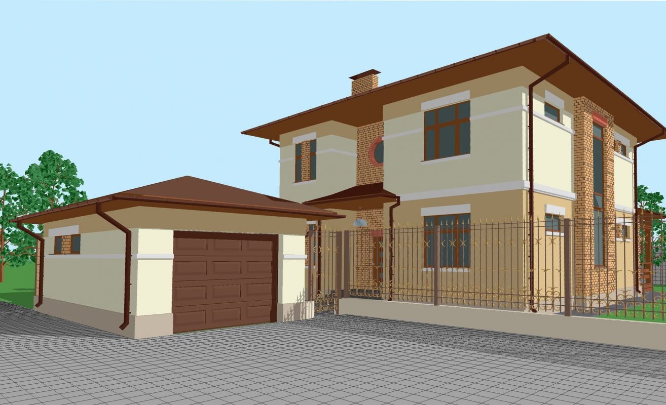 Dream - 3D Візуалізація фасаду з гаражем 1